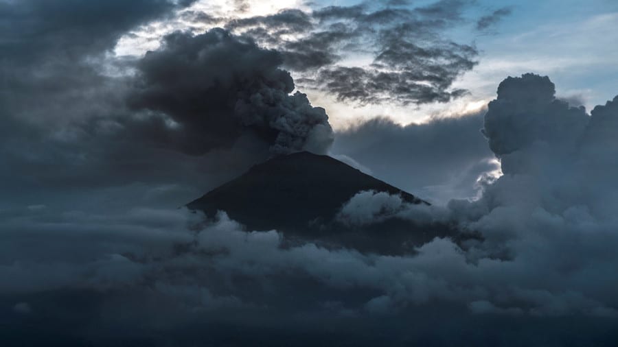 The Mount Agung volcano, on the Indonesian island of Bali, has erupted for a second time in less than a week, firing a column of ash 3.5KM into the air.