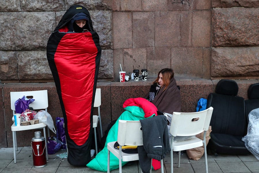Loyal Apple Customers waiting outside Apple stores in Moscow to buy the new Apple X