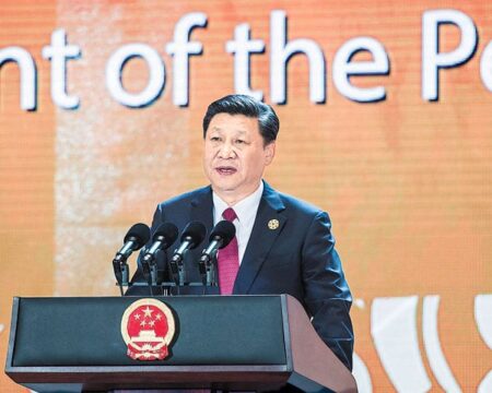 President Xi Jinping speaks during the APEC CEO Summit on Friday ahead of the APEC Economic Leaders' Meeting in Da Nang, Vietnam