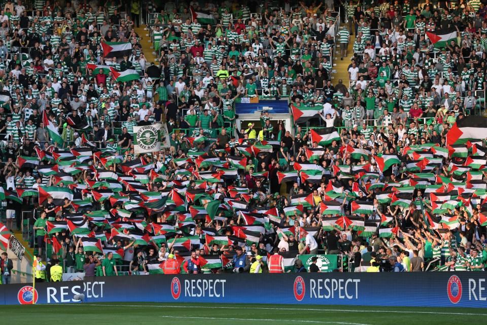 Celtic's intelligent supporters have always supported the injustice as they raised Palestine flags against Israeli team Hapoel Be’er Sheva last year