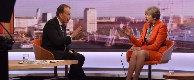BBC presenter Andrew Marr interviewing Theresa May on Sunday.