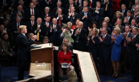 President Donald Trump delivers the State of the Union address in the chamber of the U.S. House of Representatives.