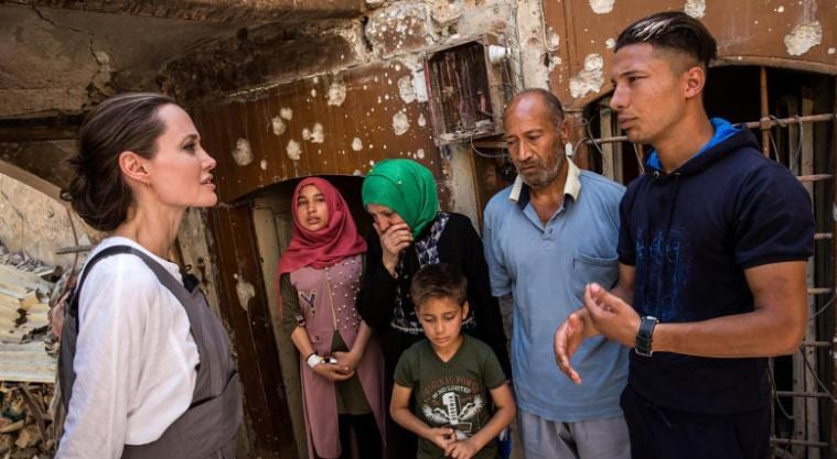 UNHCR Special Envoy Angelina Jolie uring a visit to the Old City in West Mosul, Iraq