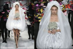 Milan Fashion Week Gigi Hadid in Jeremy Scott's Wedding dress.