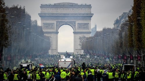 Champs Elysee's Yellow Vest protest for New Years Eve