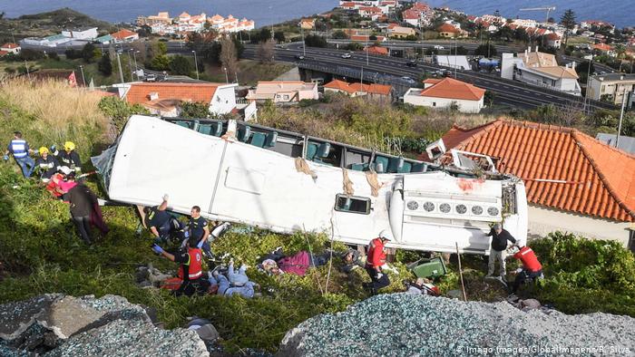 The bus carrying 55 people rolled down the side of the hill in the coastal town in Canico