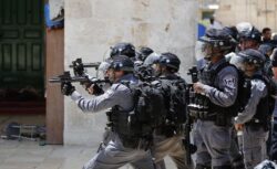 Israeli police fire rubber bullets at Palestinians at Al Aqsa Mosque in Jerusalem in the last few days of Ramadhan