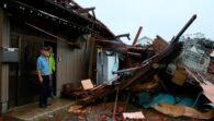 A house is damaged by strong wind that is considered to be tornado in Ichihara