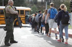 Students are evacuated from Saugus High School, California onto a school bus after a shooting at the school left two students dead and three wounded on Nov 14, 2019 in California.