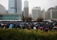 hong kong rally in the rain