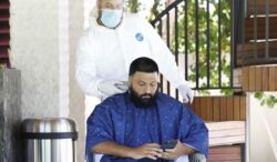 DJ Khaled in lockdown with his wife and child needing a haircut - Well getting one is style
