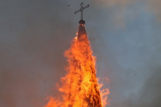 Church burns as Chile protests turn violent
