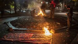 Election Riots in the US – As protesters burn US flags in the US 2020 Election