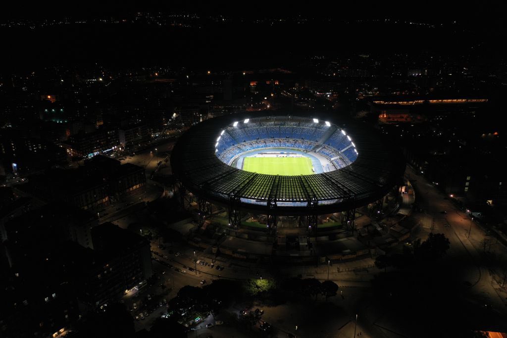 The Stadio San Paulo stadium in Naples has been lit up for Diego Maradona
