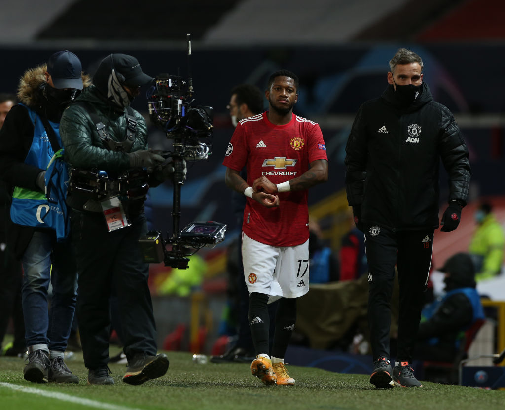 Fred is sent off for United against PSG at Old Trafford