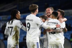 Leeds celebrate during Tuesday's Premier League result