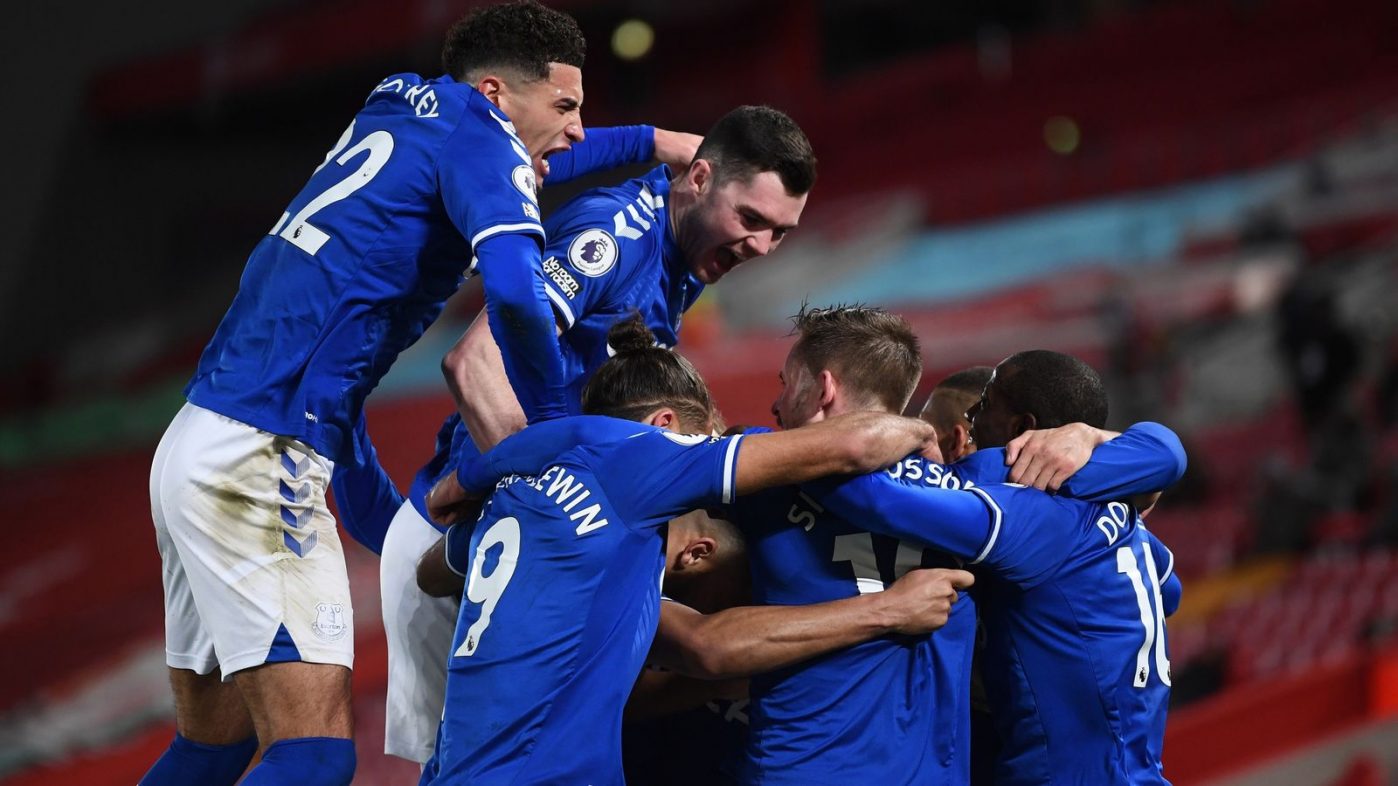 Everton celebrations against Liverpool from Saturday's Premier League Results