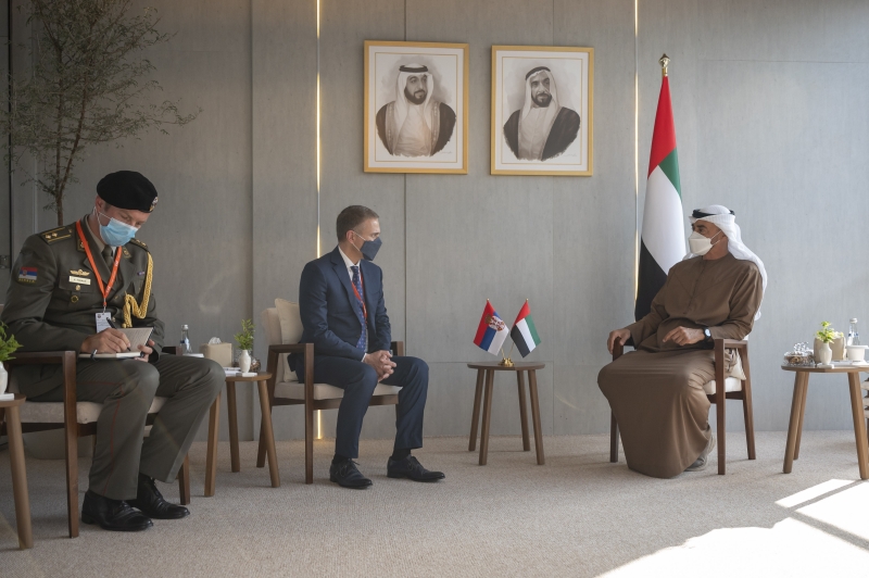 HH Sheikh Mohamed bin Zayed Al Nahyan, Crown Prince of Abu Dhabi and Deputy Supreme Commander of the UAE Armed Forces (R) meets with HE Nebojsa Stefanovic, Deputy Prime Minister and Minister of Defence of Serbia