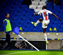 Monday's Premier League result: Jean-Philippe Mateta celebrates his outstanding finish against Brighton