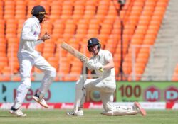 England's Dan Lawrence managed 46 before falling to India's Axar Patel