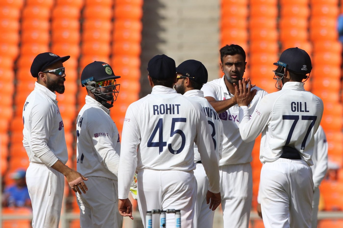 India celebrate during Day 3 against England