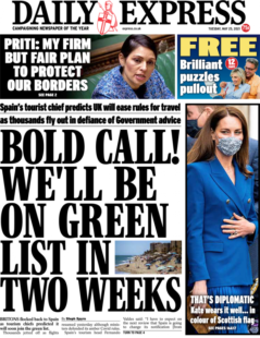 Daily Express – ‘Green list in 2 weeks’ as thousands travel to Spain despite advice