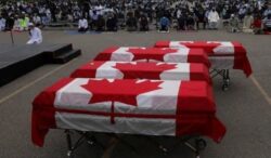 Muslim victims of truck attack given farewell with coffins draped in Canadian flags