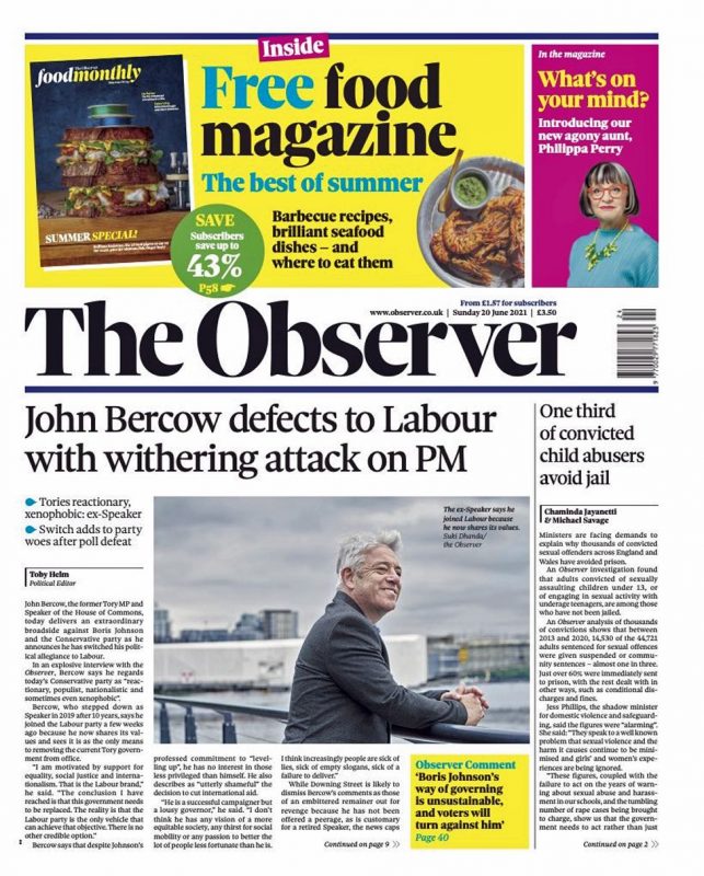 Sunday Papers: Archie will never be a prince - Bercow joins Labour - Fight against more lockdowns