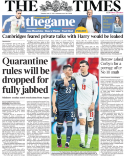 The Times – Quarantine rules will be dropped for fully jabbed