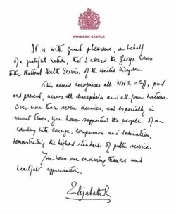 The Queen’s Handwritten Letter to Entire NHS As She Awards Covid Heroes The George Cross
