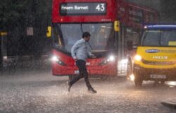 FLASH flooding hit parts of London and the South today