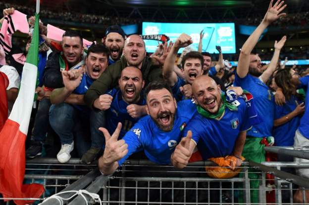 A magical night for the Italian fans who made it to Wembley for the final - Even though violence at Wembley after the game overshadows a great tournament 