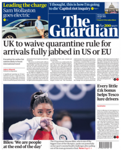 The Guardian – ‘UK waiver quarantine for fully jabbed’