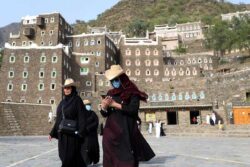 Tourists visit the cultural village of Rijal Almaa in the outskirts of Abha, Saudi Arabia July 17, 2020. (Reuters) Coronavirus Saudi Arabia to welcome tourists starting from August 1