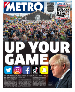 The Metro – PM Demands Social Media Firms Do More Against Racist Trolls