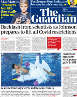 The Guardian – Backlash as BoJo prepares to lift all restrictions