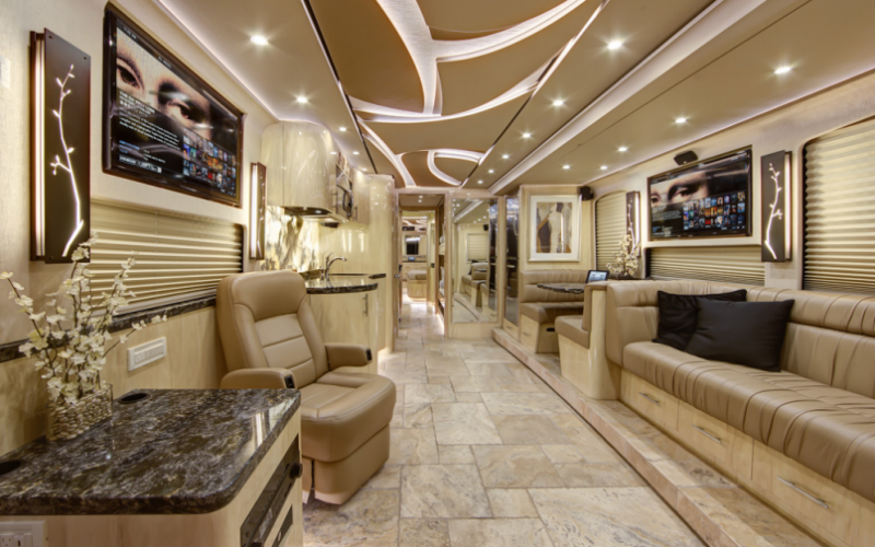 inside a luxury tour bus