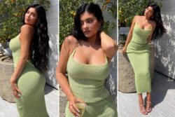 Kylie Jenner hides tummy amid pregnancy rumors as she goes braless in busty green sweater dress on 24th birthday