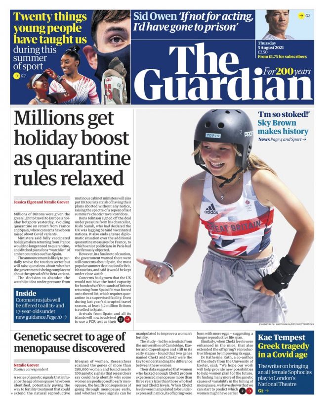 The Guardian - ‘Millions get holiday boost, rules relax’