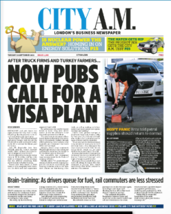 CITY AM News – Now pubs and bars call for visa help as staff shortage bites