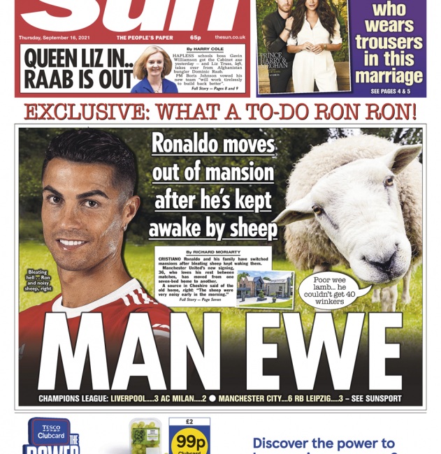 The Sun - ‘Ronaldo moves out of Manchester mansion’
