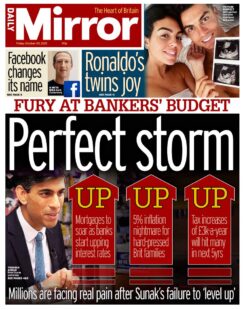 The Daily Mirror – ‘Fury at Bankers’ Budget: Perfect Storm’