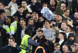 Violence erupts at West Ham as Rapid Vienna fans storm home end after Declan Rice opener and one throws a water cooler