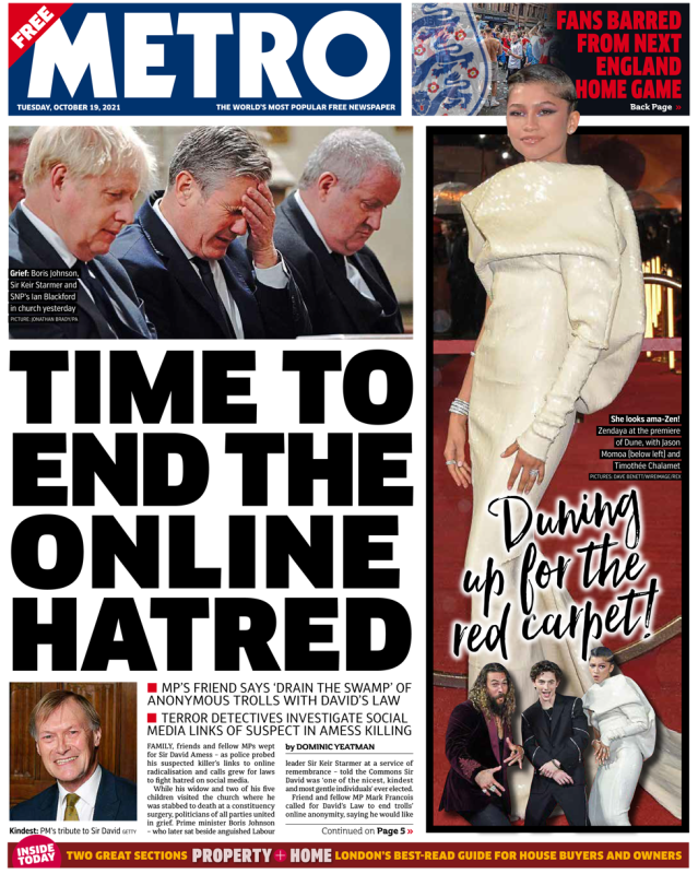 The Metro - ‘Time to end the online hatred’