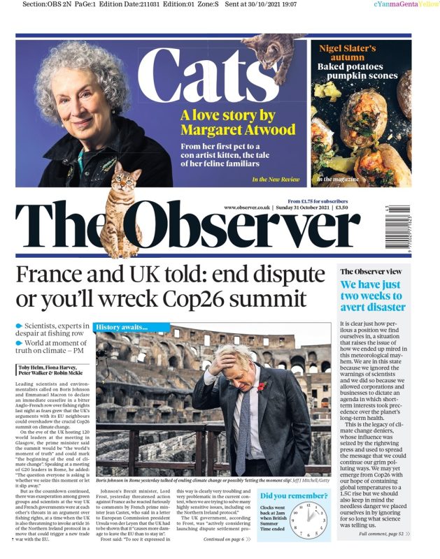 Sunday Papers - UK and France told to end fishing row or risk ruining COP26