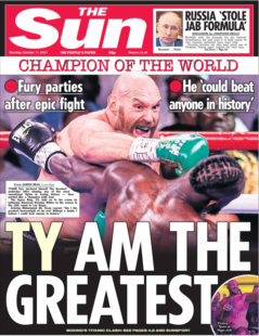 The Sun leads on Tyson Fury's victory against Deontay Wilder at the weekend.