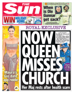 The Sun – ‘Royals: Queen misses Church’