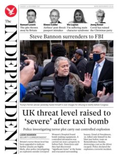 The Independent – ‘UK threat level raised after taxi bomb’