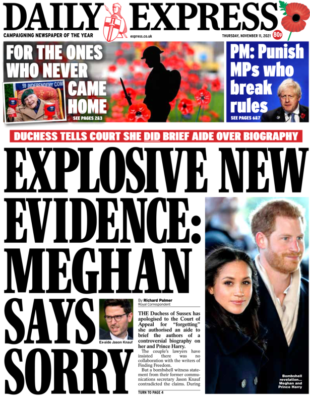 Daily Express - 'Meghan says sorry'