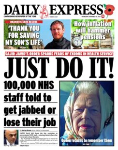 Daily Express – ‘NHS told get jabbed or lose job’